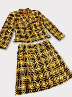 Vintage Brown & Black Tweed Skirt Suit
